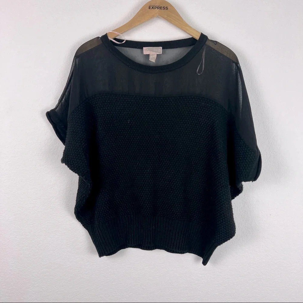 Love 21 Black Knit with Sheer Shoulder Top Size Small - Picture 1 of 3